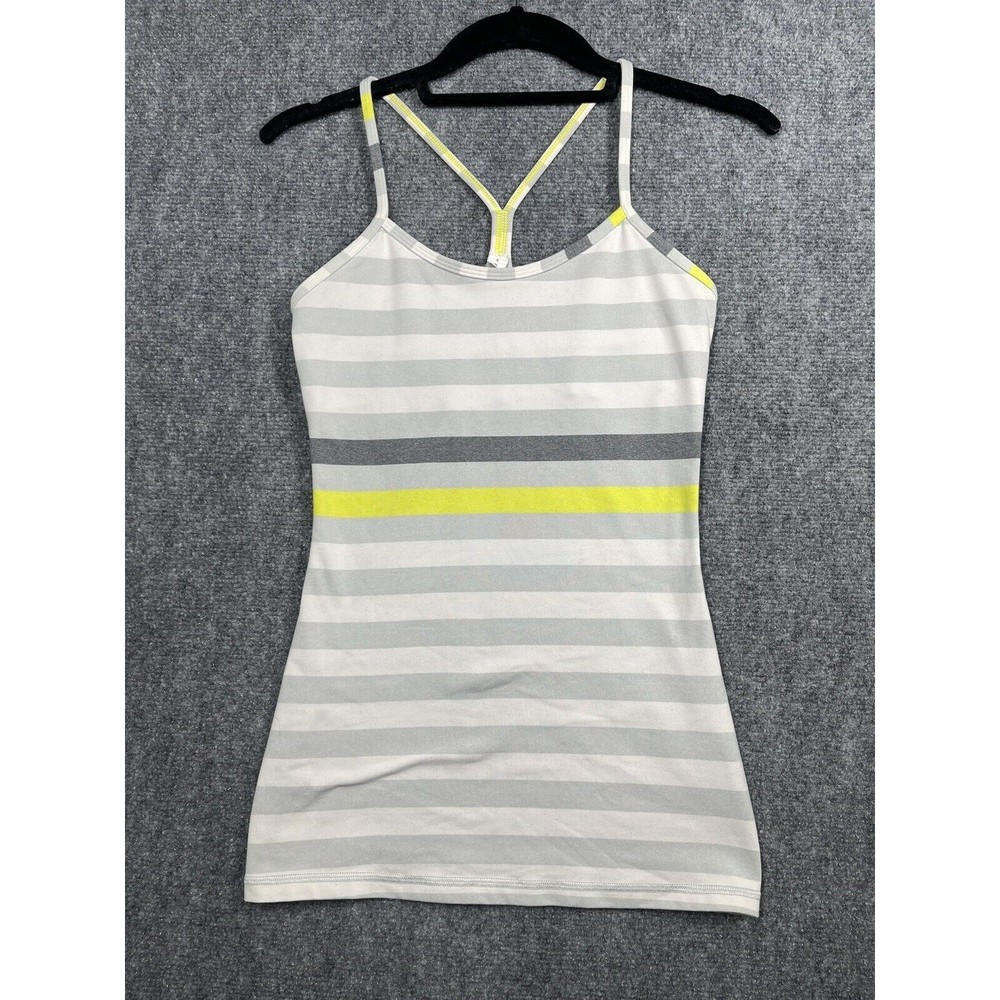 Lululemon striped spaghetti strap top ~ Grey/yellow Size 4
